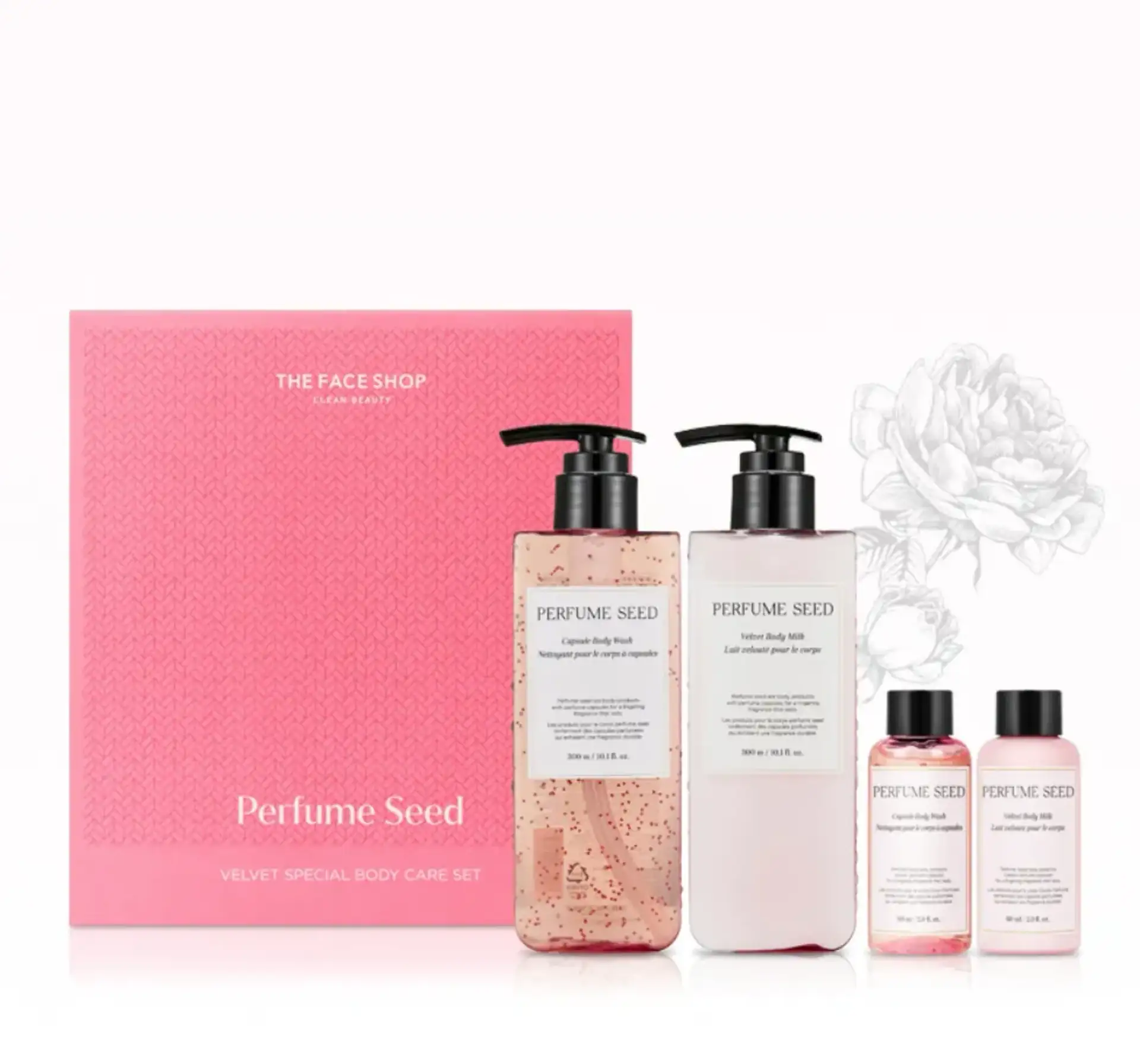 Bộ Sản Phẩm Sữa Tắm & Sữa Dưỡng Thể THE FACE SHOP Perfume Seed Velvet Special Body Care Set 4pcs